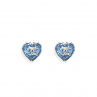 CHANEL HEART DESIGN EARRINGS BLUE 